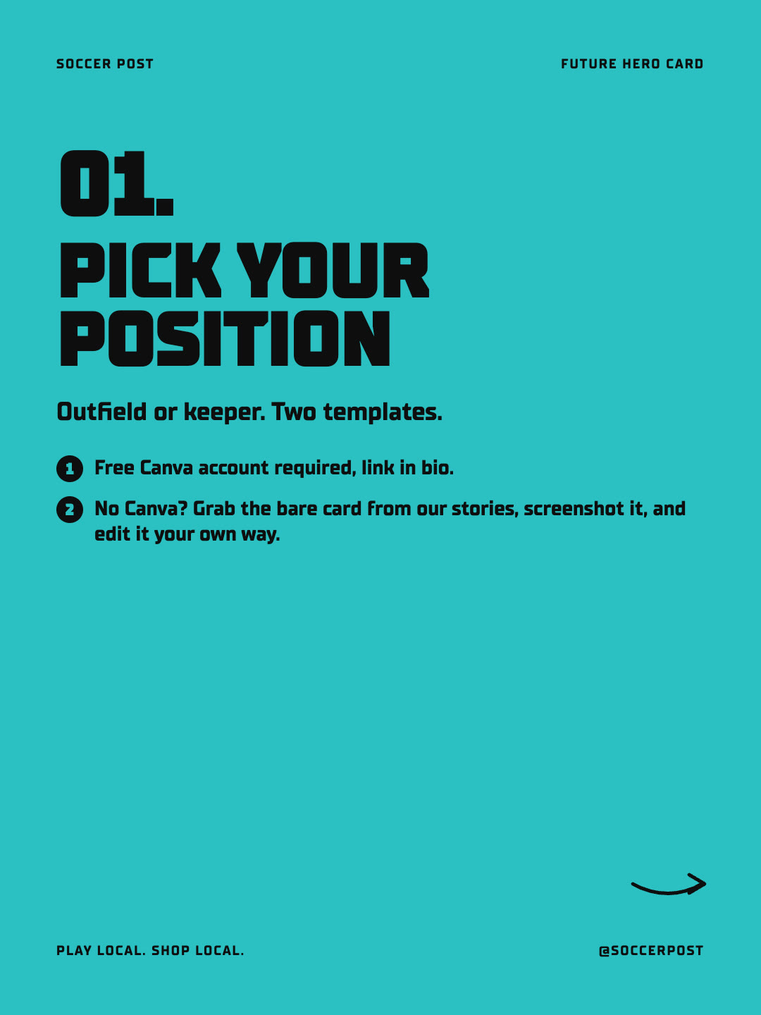 Future Hero Card carousel. Step 1: Pick your position, outfield or keeper