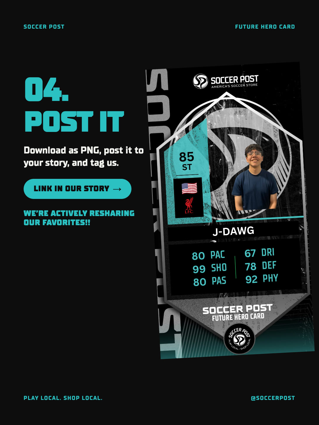 Future Hero Card carousel. Step 4: Post it and tag Soccer Post