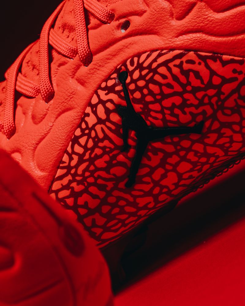 Close-up of the black Jumpman on the elephant-print panel